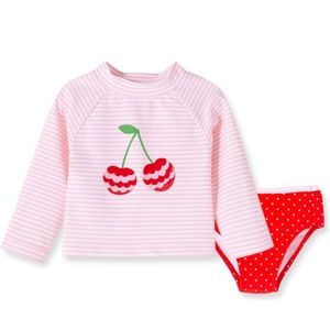 🆕 NWT Little Me Cherry Long Sleeve Rash Guard Swim Set